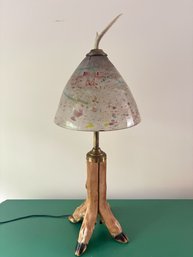 Harry Anderson Art Glass Lamp Glass Shade With Deer Hoof Base