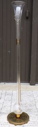 VINTAGE ENGLISH BEER YARD GLASS W/ BRASS STAND ~YARD OF ALE GLASS~ BAR & PUB