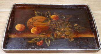 Vintage Wooden Rectangular Serving Tray 17 Hand Painted Lacquered Fruit Rustic