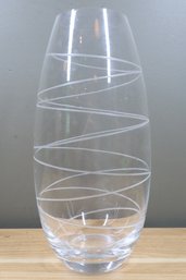 Clear Art Glass Vase With White Spiral