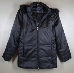 Jones New York Signature Women's Hooded Puffer Coat Jacket Medium Black W/Removable Hood