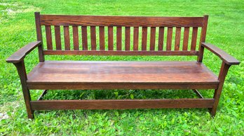 Arts & Crafts Mission Oak Antique C.1900 Railroad Bench