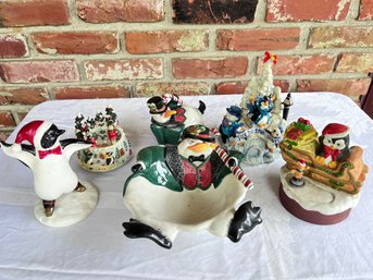 Lot Of Christmas Items Penguin Theme - Fitz And Floyd, Music Box, House Of Lloyd