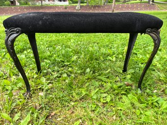 Cast Iron Antique Hall Or Bedroom Bench Black Velvet Upholstery Lion Paws