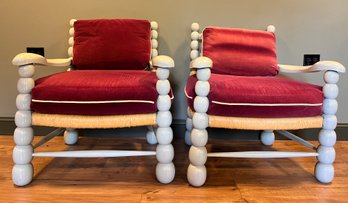 1960's Italian Sculpted Wood Lounge Chair With Rush Seating