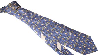 Salvatore Ferragamo 100% Silk Tie Giraffe Blue Pattern Grey Authentic