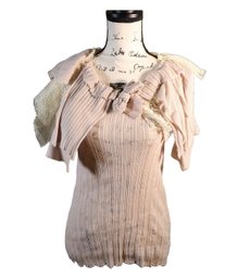 Vintage Louis Vuitton Women's Cotton Short Sleeve Blouse With Lace Detailing Fashion Top Size Small