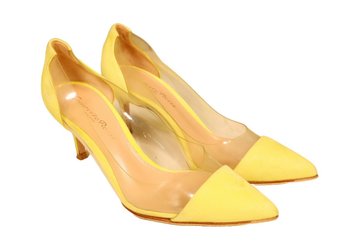 Vintage Gianvito Rossi Plexi & Patent Leather Pumps Yellow Women's Pointed Toe Heels Size 34