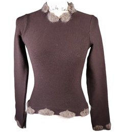 Authentic Christian Dior Women's Brown Long Sleeve Wool Top Fashion Shirt Accessories Size 4 Made In France
