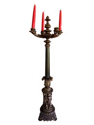 Four Arm Vintage Bronze Metal Candelabra With For Cherubs At Base