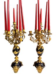 Pair Louis XVI Gilt Bronze Cobalt Candlesticks