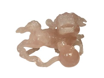 Carved Rose Quartz Foo Dog