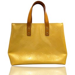 LOUIS VUITTON Monogram Vernis Reade PM Hand Bag Yellow Beige Authentic