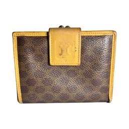 CELINE Gamaguchi Wallet Macadam Beige PVC X Leather Authentic