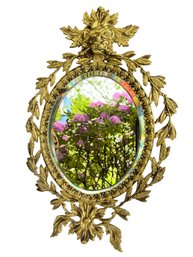 Antique Gilt Bronze Lion Head Leaves Beveled Glass Wall Mirror 19th C Victorian