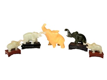 Lot Jadeite Jade Stone Elephant Figurines
