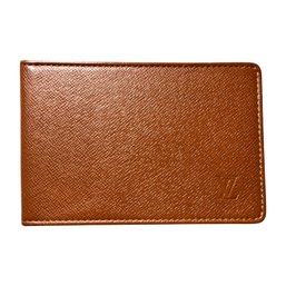 LV Brown Taiga Leather Card Case ID Holder Wallet Honey Louis Vuitton Authentic