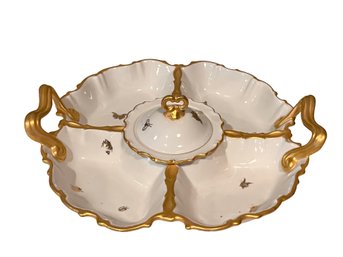 Vintage Porcelain Gold Gilt Divided 4 Compartment Serving Dish