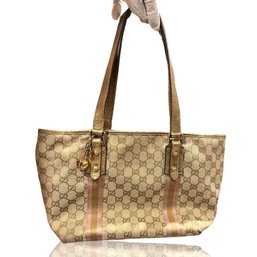 Gucci GG Canvas Jolicoeur Handbag Beige Pink Keychain