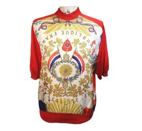 Vintage Hermes Republique Francaise Libert Galit Fraternit Silk Women's Top Sz 42