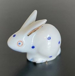 Vintage Herend Bunny Rabbit Figurine Miniature Blue White Gold 1'
