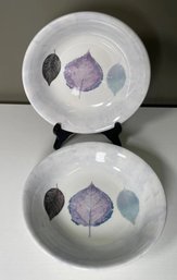Portmeirion Dusk Pasta Bowl 8-1/2 Lavender & White Low Bowl Leaves