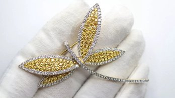 18K Gold Natural Diamond & Yellow Sapphire 12.50ctw Dragonfly Brooch Pin