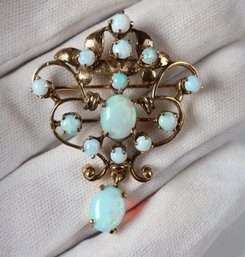 14k Yellow Gold, Opal Pendant Brooch Pin Approx. 4.0ctw, 8.9 Grams
