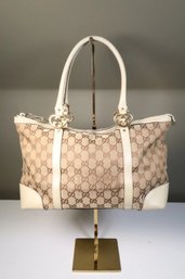 Vintage Gucci GG Canvas Lovely Heart-Shaped Interlocking G Tote Gold Tone
