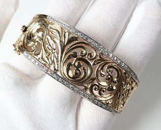 14k Yellow Gold, Diamond Filigree Cuff Bracelet 1.00ctw, 50.7 Grams Jewelry