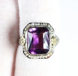 18k White Gold Amethyst & Pearl Ring, 4.47 Grams, Jewelry Gemstone