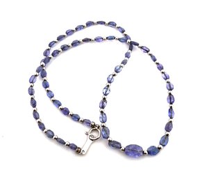 SOLID PLATINUM NATURAL TANZANITE FACTED BRIOLETTE NECKLACE APPROX. 40 CTW