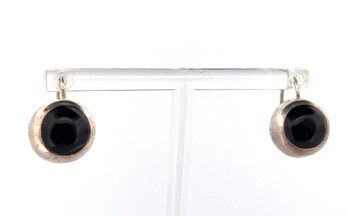 MEXICO STERLING SILVER 925 ONYX ROUND EARRINGS FINE GEMSTONE JEWELRY