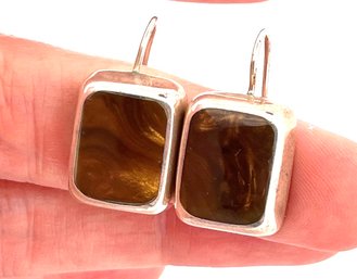 MEXICO STERLING SILVER 925 TIGERS EYE RESIN EARRINGS DANGLE JEWELRY