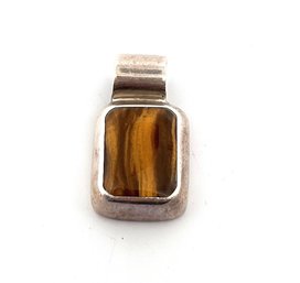 MEXICO STERLING SILVER 925 TIGERS EYE RESIN PENDANT NECKLACE GEMSTONE FINE JEWELRY JANUARY 28TH