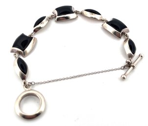 STERLING SILVER ONYX BRACELET 925 BARSE CHAIN ESTATE FINE JEWELRY TOGGLE CLASP JANUARY 28TH
