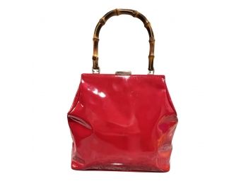 GUCCI Bamboo Gamaguchi Hand Bag Leather Red Authentic Luxury Purse