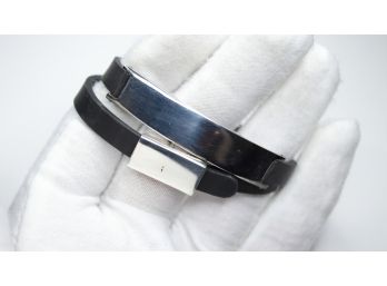 Gucci 925 Sterling Silver Rubber Logo Bar Choker Double Wrap Bracelet Necklace Authentic