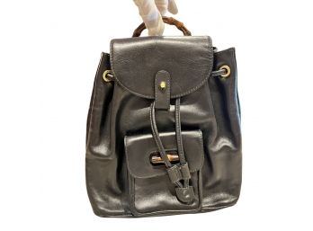 Vintage Gucci Backpack Bamboo Leather Black Authentic
