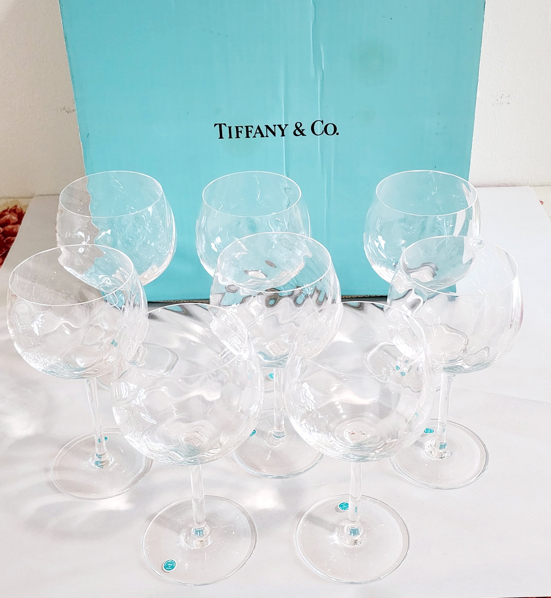 Tiffany & Co Set Of 8 Wine Glasses With Original Box #1050 |  Auctionninja.com