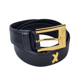 Vintage Paloma Picasso Gold-Tone Leather Navy Belt 31'