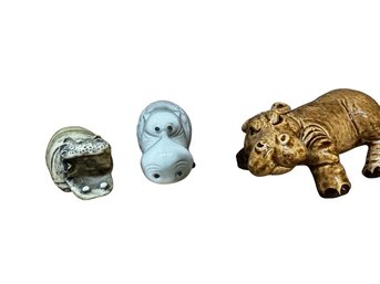 Set Of 3 Ceramic Hippo Figurines