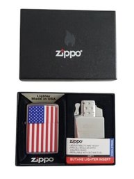 Zippo American Flag Lighter And Butane Lighter Insert - Al Capone Cigarillos Logo On Back