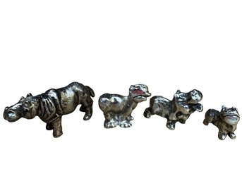 4 Mini Pewter Hippo Figurines