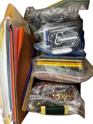 Box Misc Craft Supplies Including Paper, Glue Gun, Cutter, Paints