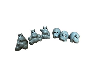 6 Mini Hippo Figurines