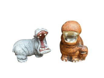 2 Ceramic Hippo Figurines