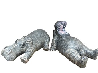 2 Ceramic Hippos - Laying Down