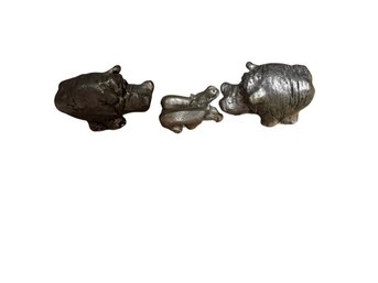 3 Mini Pewter Hippos