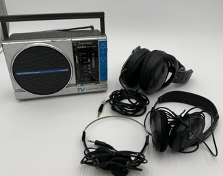Emerson Radio With TV Sound And Misc Headphones